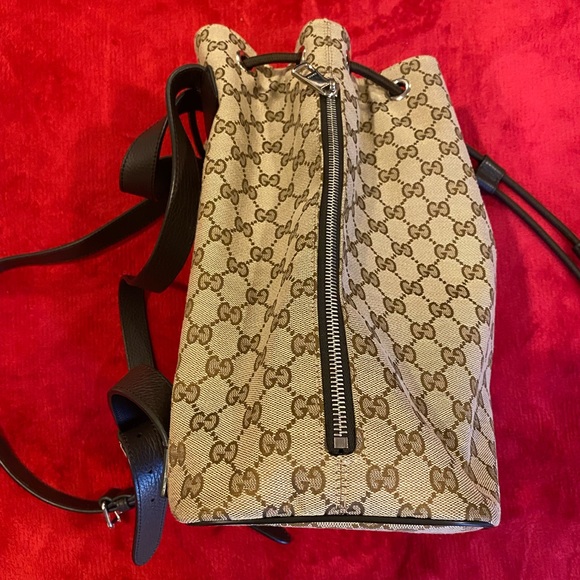 GUCCI Brown Monogram GG Canvas Drawstring Backpack - Picture 9 of 11